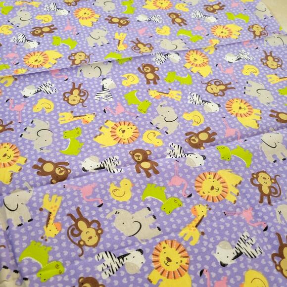 Cotton Fabric Jungle Animals Elephants Lion Monkeys 18x43" Logantex Print Purple - Picture 4 of 8